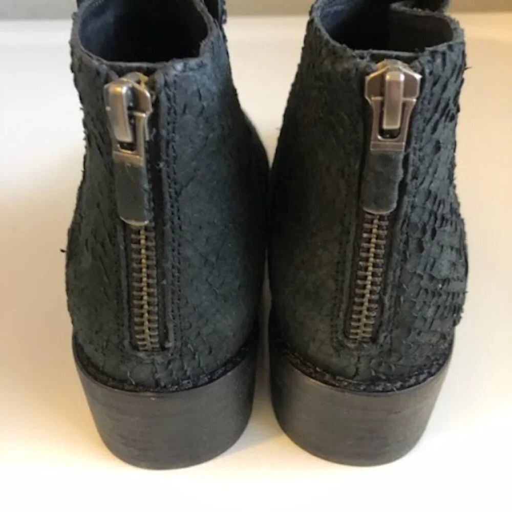 NWT EILEEN FISHER Tuck Siped Snake Embossed Suede Booties Black 5.5 MSRP $275